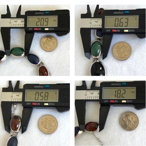 VTG Sterling Silver 925 Taxco Mexico Chunky Multi Gemstone Oval Link Bracelet - Picture 9 of 16